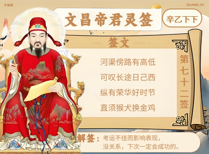 文昌帝君灵签第72签解签内容